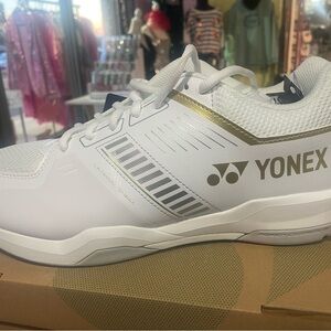 YOnex White and Gold Power Cushion Shoes
